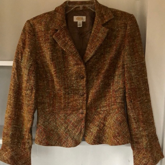 Vintage Talbots Silk Blend Blazer Jacket Orange Red Brown Women's Size 8 - Picture 1 of 16